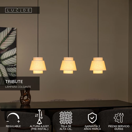 Lucide TRIBUTE - Lámpara colgante - 3xE27 - Beige - USP